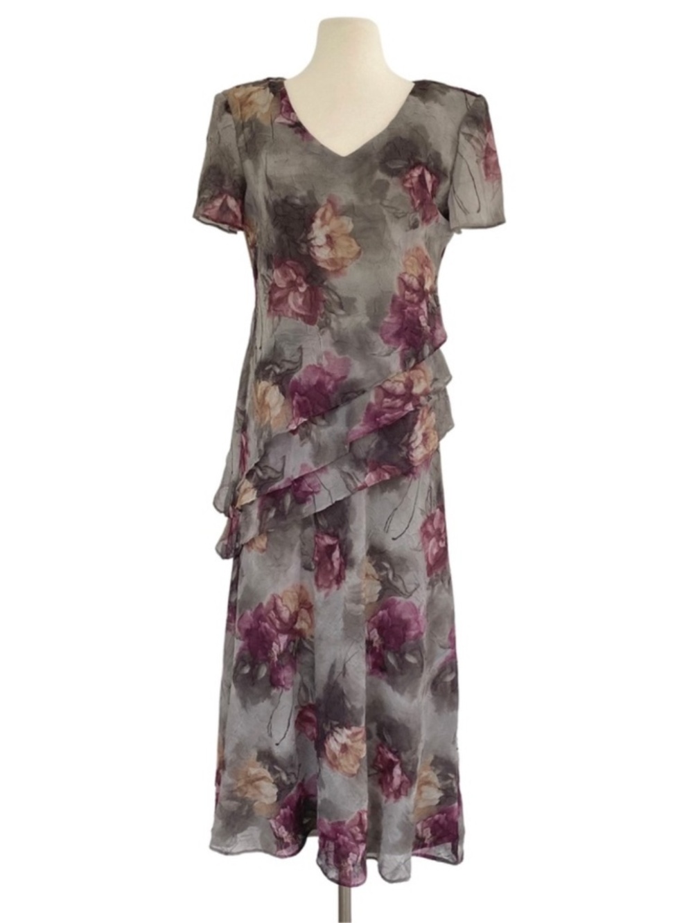 (10) 90s Floral V Neck Short Sleeve Dress 8